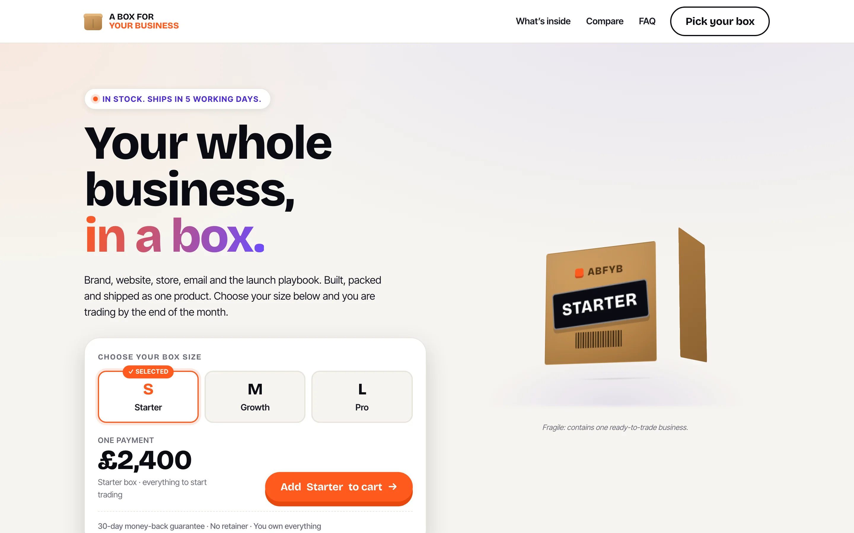 A Box For Your Business homepage screenshot